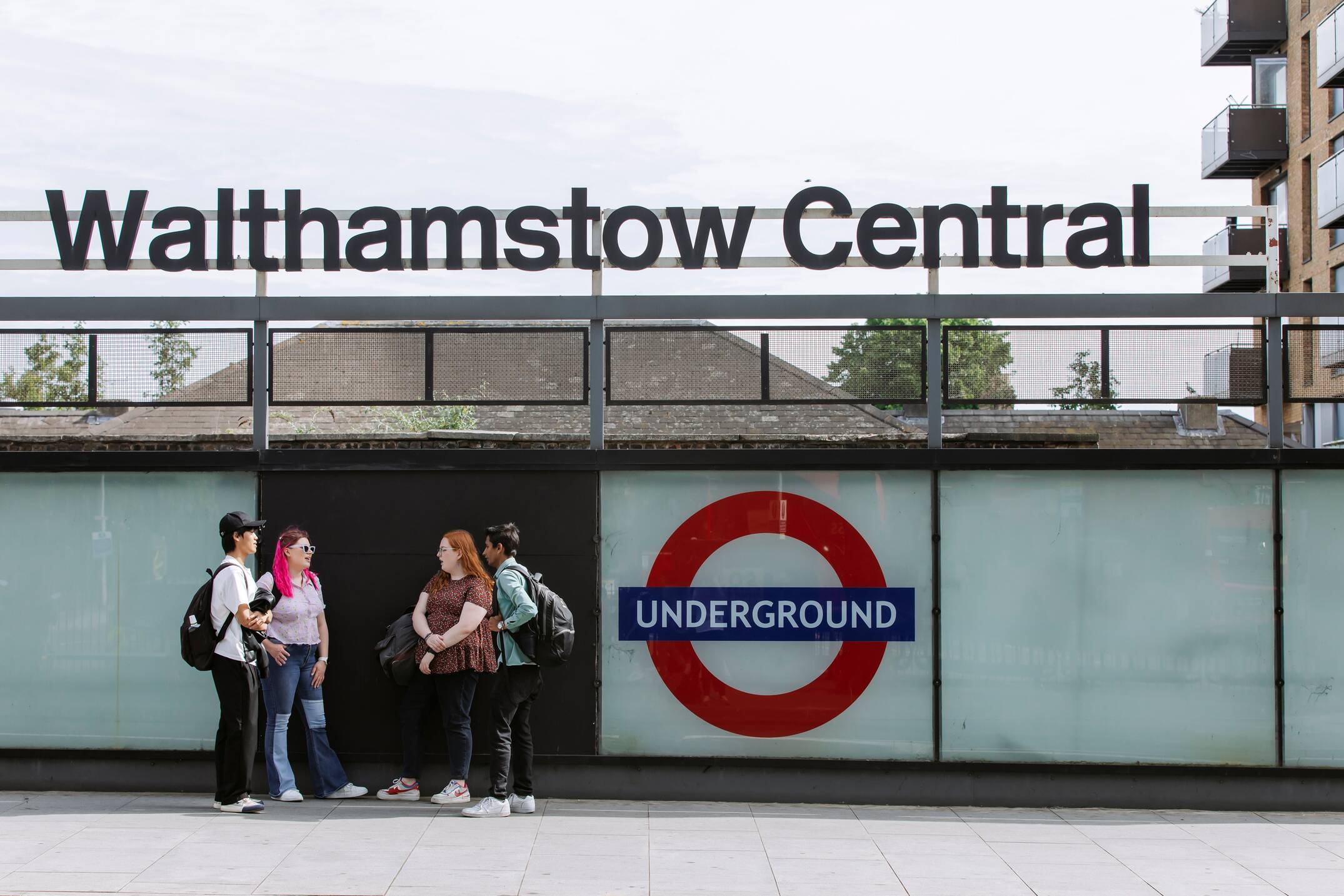 Students outside Walthamstow tube station