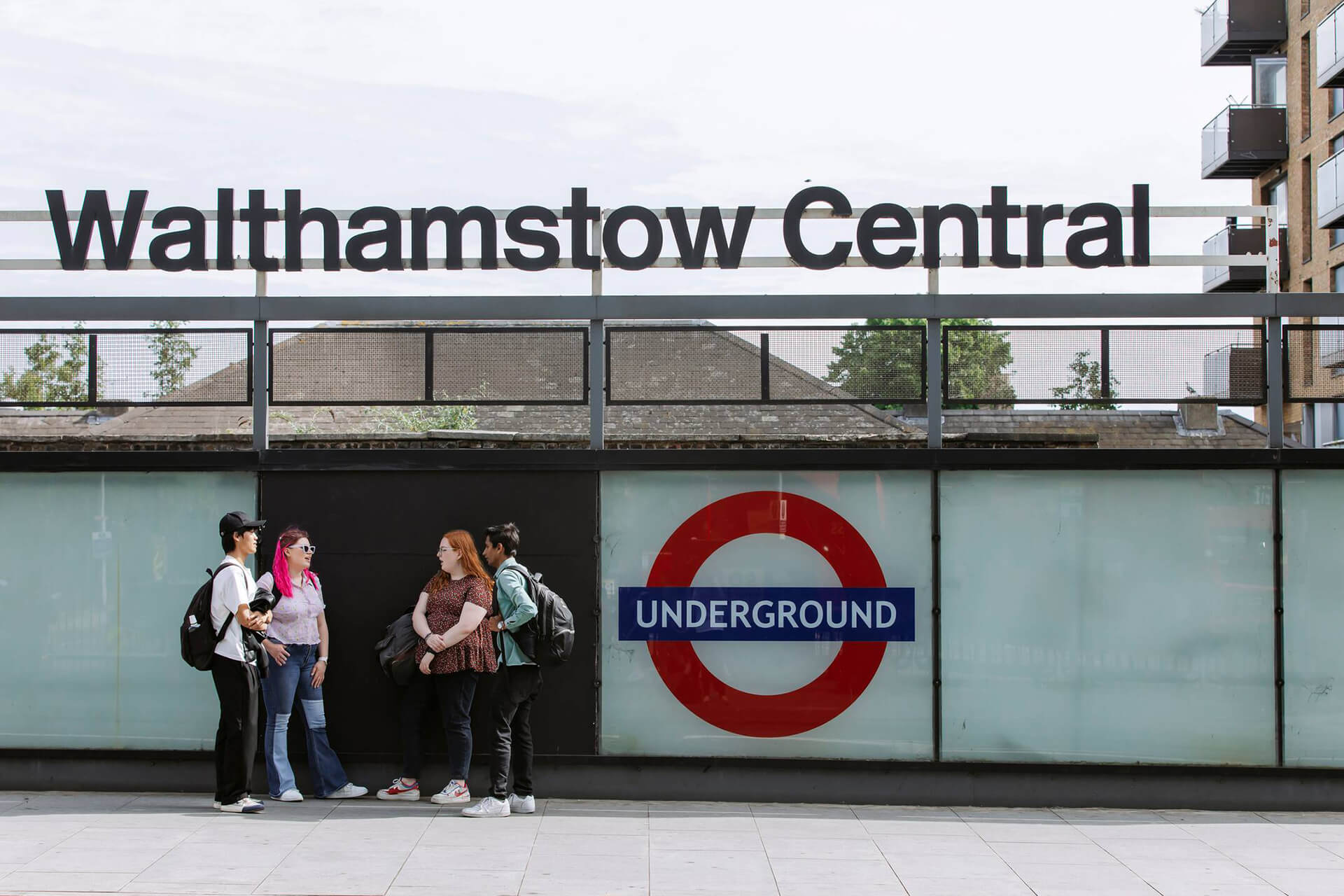 Students outside Walthamstow tube station