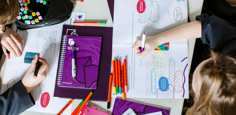 Schoolchildren working in a classroom