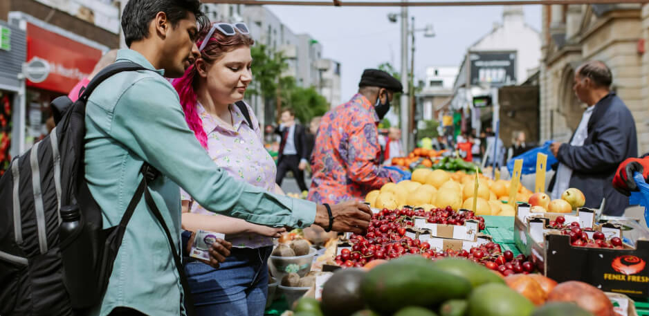 Students in Walthamstow market
